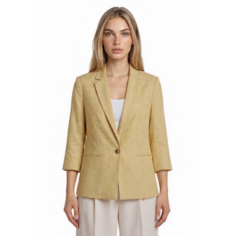 NWT Ann Taylor Blazer Women's 12P Petite Yellow 3/4 Sleeve Button Jacket Lined